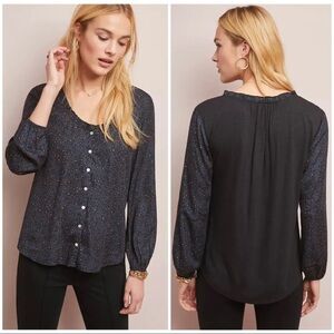 Dolan Anthropologie Womens Sz S Blue Black Ruffled Leopard Print Blouse Top